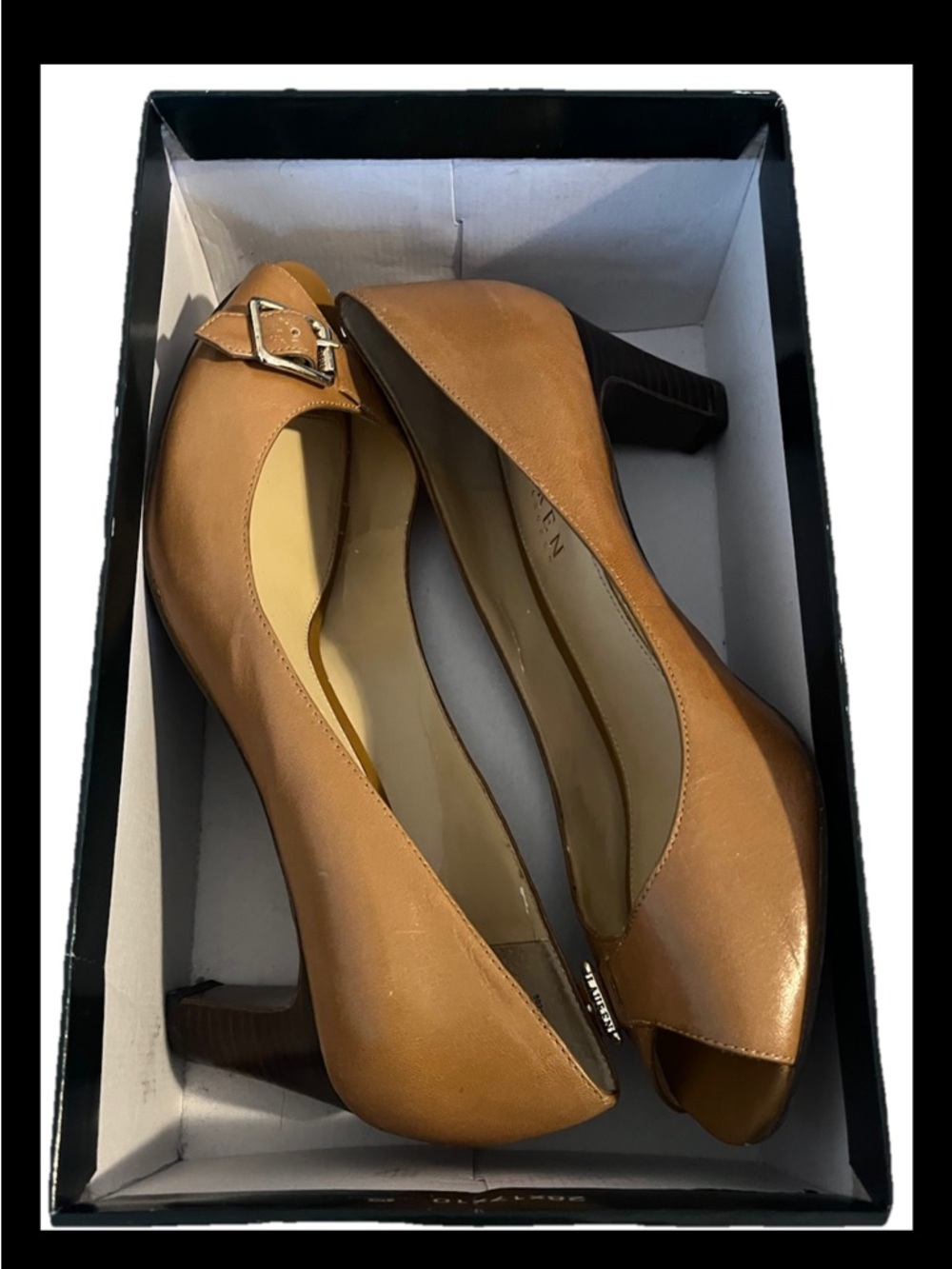Ralph Lauren Tan Peep-Toe Heels with Buckle